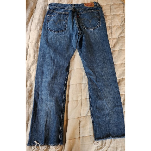 Levi's‎  501 Straight Ankle Blue 4 Button Mid Rise 26 x 32 Frayed - Picture 3 of 11